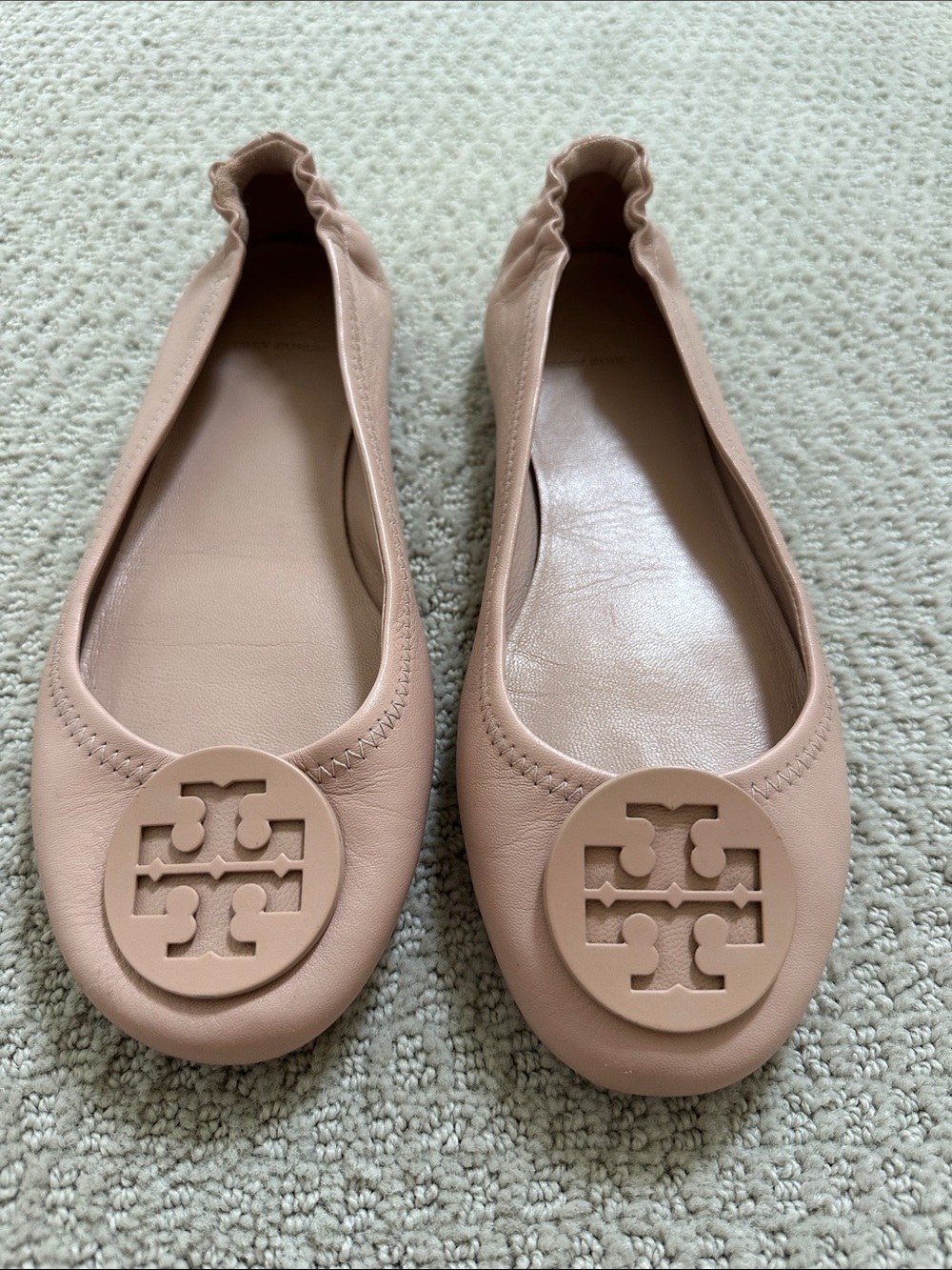 Tory Burch Blush Leather Logo Ballet Flats